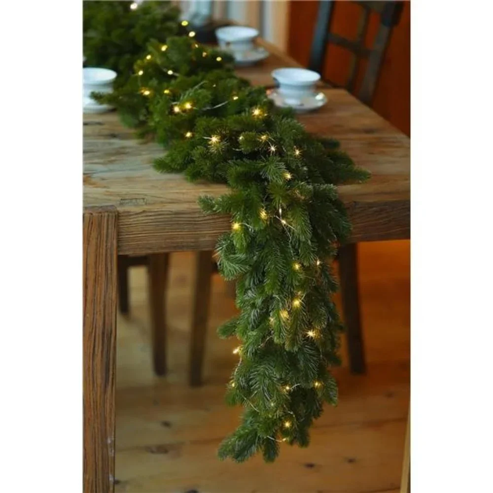 6FT Christmas Garland Pine Garland with 16.4FT LED Lights String, Greenery Plant